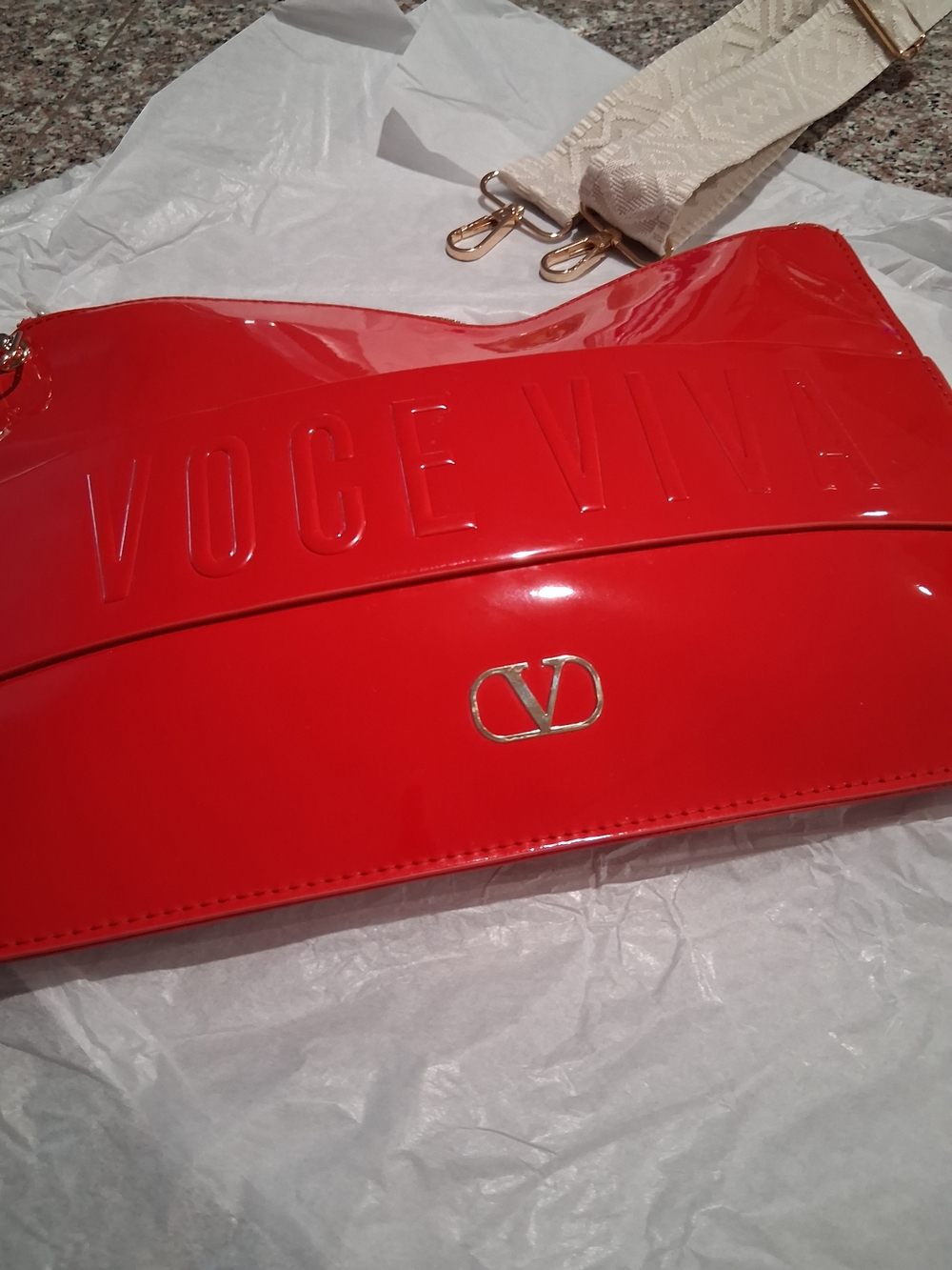 Valentino GWP Red Patent Crossbody Bag with Gold Hardware.Comes With2 Straps.